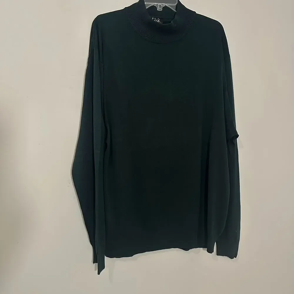 Jos A Bank XXL 100% Silk Green Turtle Mockneck Knit Sweater Holiday Top Pullover